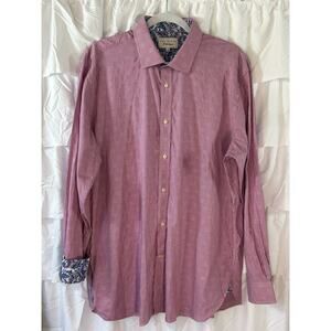 Ted Baker Men Shirt Red White 17 34/35 Cotton Endurance Button Up Flip Cuffs